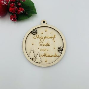 Bombka personalizowana „Moje pierwsze święta” – sklejka, 8 cm