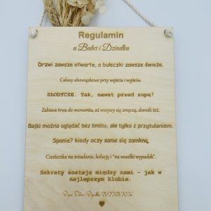 Personalizowana tabliczka ścienna „Regulamin u Babci i Dziadka” – grawer na sklejce - 15 x 21 cm